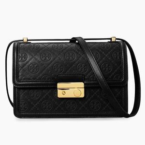 Tory Burch Black Embossed Crossbody Bag with Gold Hardware